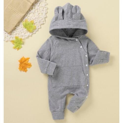 0-12M) Baby Winter Romper Solid Color Hooded Single Breasted Romper Keep Warm High Quality Clothes боди для новорожденных 50