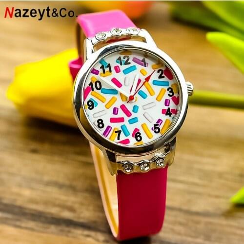 Nazeyt brand2018 new lovely girls quatz watch candy dial leather with crystal little children student gift clock Reloj femenino
