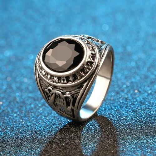 Black Vintage Big Opals ring For Men /Women anel masculino brand Retro silver color jewelry Wholesale biker ring anelli