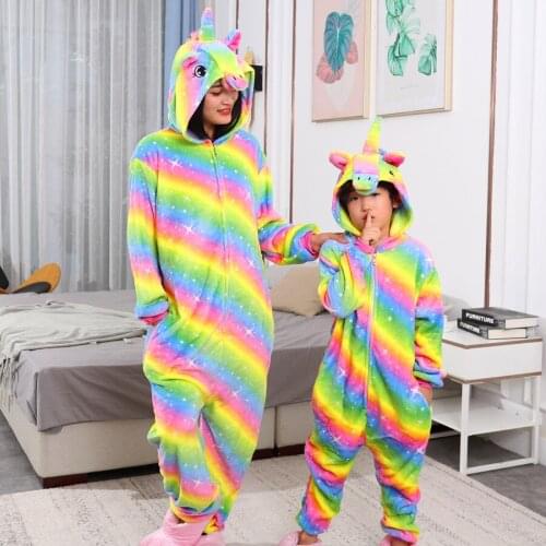 Children Unicorn Pajamas Winter Sleepwear Boys Cartoon Onesies Girls Pajamas Sets Stitch Tiger Animal Kids Hooded Pyjamas Pijama