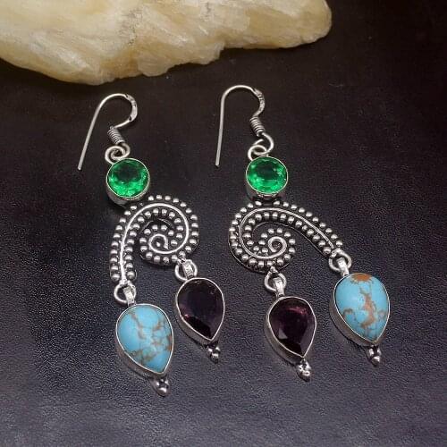 Gemstonefactory Big Promotion 925 Silver Sea Sediment Amethyst Green Topaz Women Ladies Gifts Dangle Drop Earrings 20212066