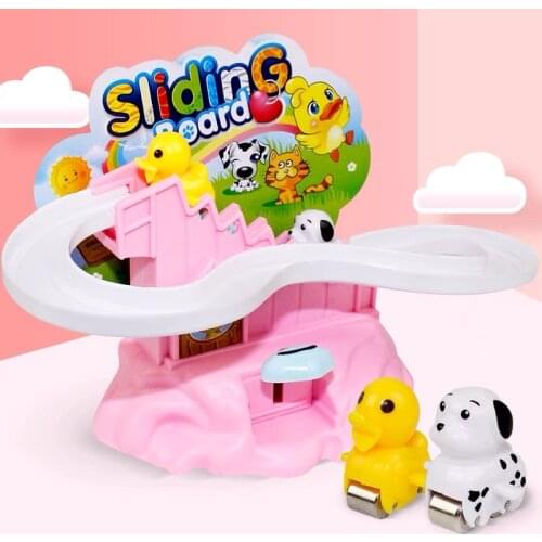 Manual Climbing Stairs Track Toys Animal Duck Dog Assembled Rotating Slide Track Set Children Educational Play Interactive Toys