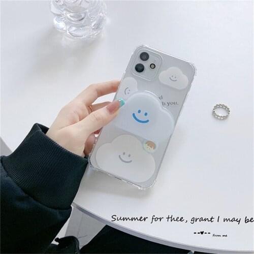 INS Korean Cute Clouds Bracket Clear Phone Case For iPhone 11 12 Pro XS Max X XR SE 7 8 Plus Lovely Soft Protection Back Cover