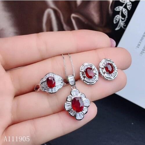 KJJEAXCMY boutique jewelry 925 sterling silver inlaid natural ruby female ring necklace pendant earrings set new support detecti