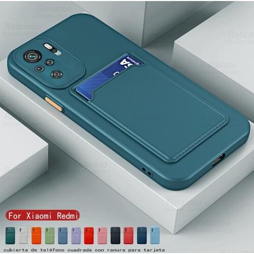 Card Slot Holder Square Soft Silicone Shockproof Coque For xiaomi Redmi Note 10 Pro 10s T Shell xiomi Poco X3 NFC M3 Pro F3 Case