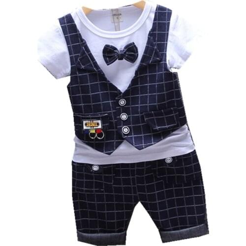 Summer Children Cotton Baby Boy Clothes Gentleman Lattice T Shirts Shorts 2Pcs/sets Infant Outfit Kid Fashion Toddler Tracksuits