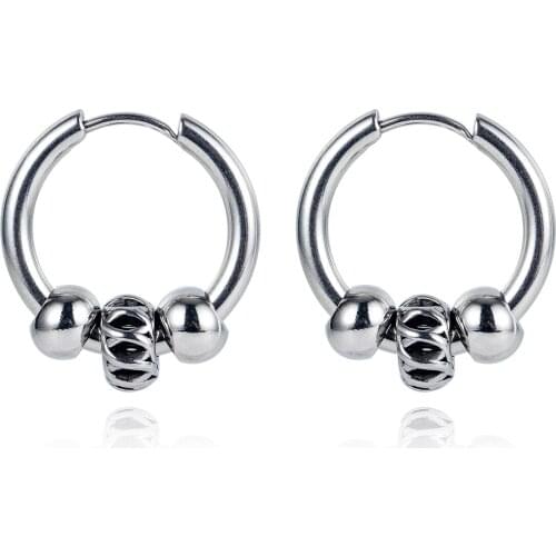 2020 Punk Small Surgical Steel Beads Hoop Earrings For Men Women Fashion Minimalist Geometry Hip Hop Jewelry Earrings Wholesale