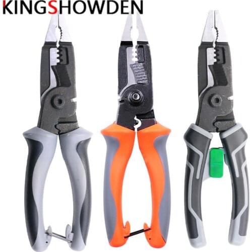 6 In 1 8" Multifunctional Wire Stripper Cable Cutter Electrician Needle Nose Plier Burr Repair Stripping Crimping Hand Tool