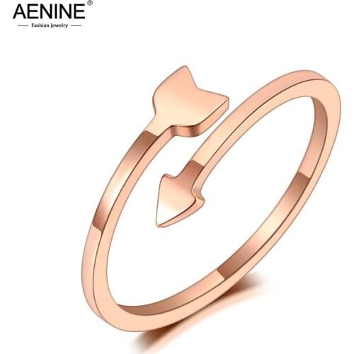 AENINE Fashion Office Titanium Stainless Steel Love Arrow Rings Rose Gold Simple Cocktail Party Ring For Women Girls AR20022