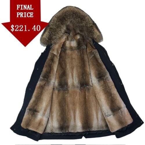 Winter Coat Real Fox Fur Collar Rabbit Fur Liner Jacket Warm Thick Mens Long Windproof Fashion Parkas
