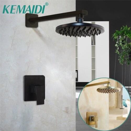KEMAIDI 8 inch Antique Brass Round Wall Mounted Bathroom Rainfall Shower Faucet Sets Head 2 Handles Shower Shower Sets