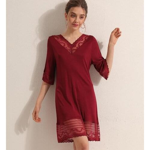 Womens 30% Real Silk 70% Viscose Lace V neck short sleeve Full Slip Chemise Nightdress Sleepwear nightgown plus size M-3XL 3048