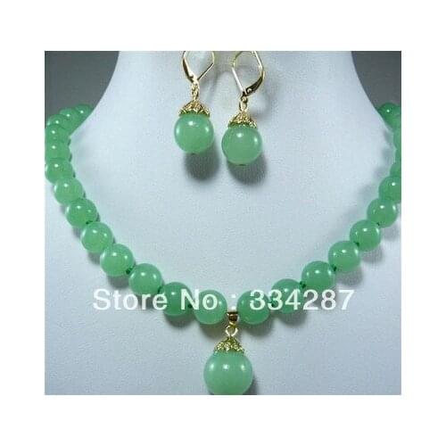 Noblest 12mm Fahion jadestone necklace 17" +pendant & earring