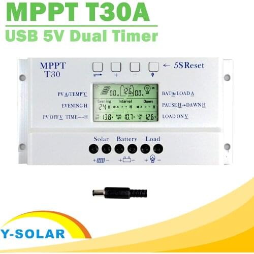 NEW MPPT T30 Solar Charger Controller 30A 12V 24V Auto LCD Display CE Certificated Light and Dual Timer Control Voltage Settable