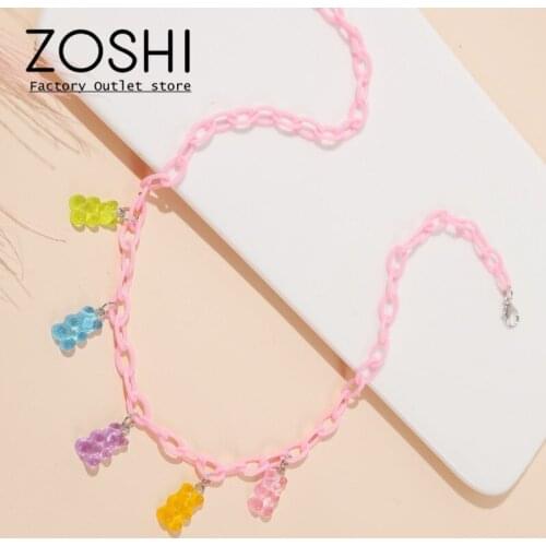 Cute cartoon metal new variety of candy bear gummy pendant necklace acrylic pink necklace party jewelry girl