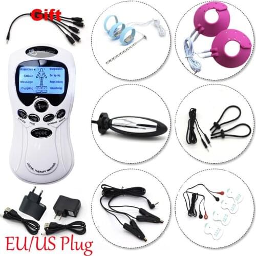 Electric Shock Anal Vaginal Plug Urethra Stimulate Rod Cock Ring SM Nipple Clip Massage Pad BDSM Sex Toy Kit Masturbation Orgasm