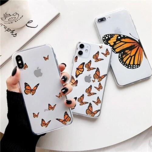 Luxury Yellow Butterfly Phone Case For IPhone 12 11 Pro MAX Xs Xr 6s 7 8 Plus SE2020 Soft Clear TPU Back Cover