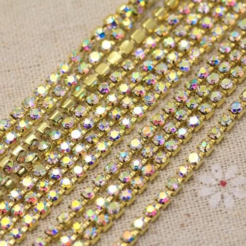2 yard 3mm crystal AB Black red rhinestone cup chain Glass sew on rhinestone with Gold metal claw base DIY clothing dress bags