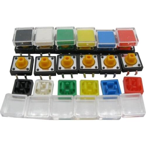 25pcs B3F Tactile Push Button Switch +A14 color hat 25pcs + transparent cap 25pcs Momentary Tact Touch Micro switch 12x12x7.3mm