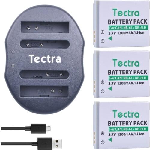 Tectra 3PCS NB-6L NB-6LH Digital Camera Battery+ USB Dual Charger for Canon IXUS 310 SX275 SX280 SX510 200 105 210 300 S90 S95