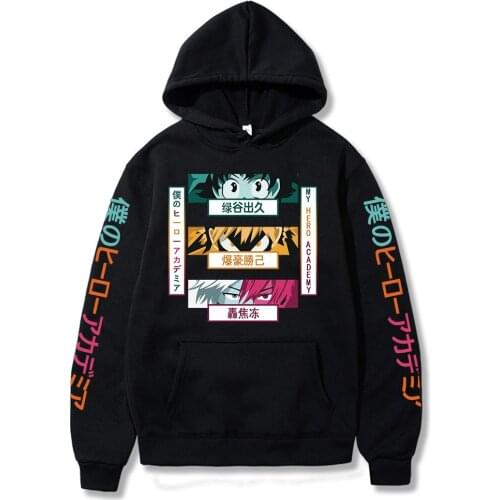 My Hero Academia Hoodies Men Women Sweatshirts Autumn Hip Hop Hooded Streetwear Casual Boys Girls Suitable Black pullovers