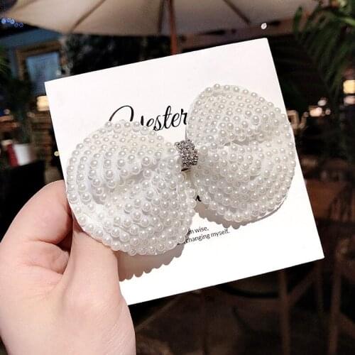 White Pearl Rhinestone Hair Clip for Girls Princess Hairpins Birthday Gift Hair Bows Korean Women Hair Accessories
