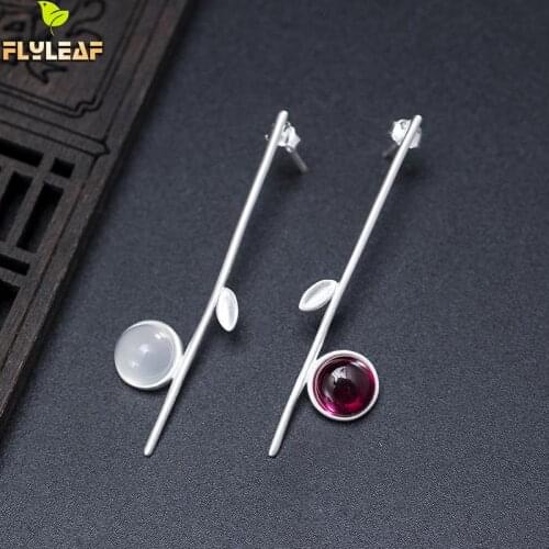 925 Sterling Silver Asymmetry Red Corundum Long Earrings For Women Original Handmade Chinese Style Female Vintage Jewelry