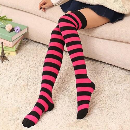 Women Wide Striped Over Knee Socks Anime Cosplay Thigh High Stocking Sweet Girls Casual Long Socks Japanese Style Cotton Socks