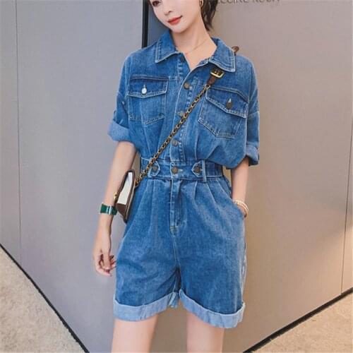 Rompers Womens Jumpsuit Shorts 2021 Summer Short Sleeve Loose Casual Vintage Wide Leg One Piece Pants Sets Overalls Streetwear