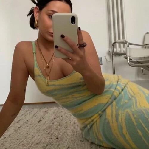 New 2021 Hollow Out Y2K Knit Dress Women Bodycon Summer Backless Off Shoulder Spaghetti Strap Party Beach Sexy Dresses Green