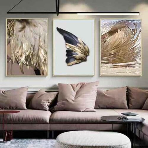 Golden feather lamp luxury abstract living room sofa poster canvas painting wall art kitchen bathroom room wallpaper decoration
