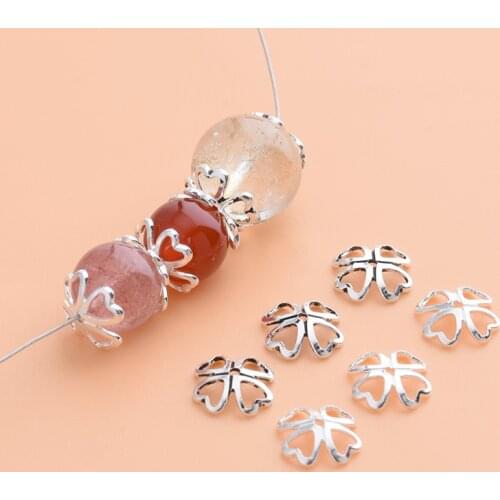10PCS 925 Sterling Silver Hollow four-leaf clover foil, handmade DIY material accessories beaded crystal diaphragm