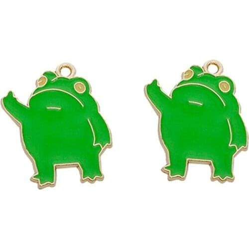 10Pcs/Lot 24x29mm Metal Enamel Frog Charms Cute Animal Pendants Accessories For Making Earrings Necklace KeyChain DIY Jewelry