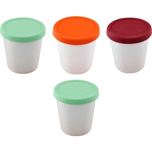 4Pcs Ice Cream Freezer Storage Containers Round Dessert Cups Yogurt Holders