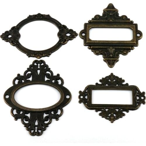 4pcs Vintage Furniture File Cabinet Drawer Box Case Name Card Holder Metal Tag Label Frame
