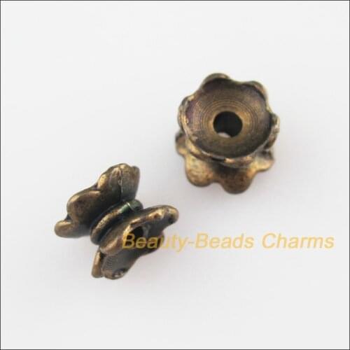 70 New Connectors Lotus Flower Antiqued Bronze Color End Bead Caps 5x7mm