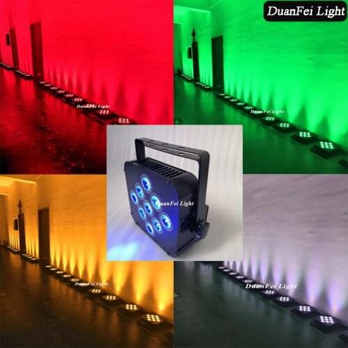 8 pieces dmx wireless par light with Battery power 9x18w RGBWA+UV LED Flat Par for wedding Party
