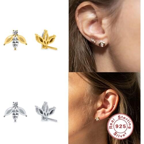 Aide 100% 925 Sterling Silver Bee Stud Earrings for Women Fashion Crystal Ear Studs Jewelry for Girl Anti-allergy Fine Jewelry