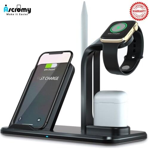Qi Wireless Charging Dock Stand Holder For Apple Watch 4 3 2 Airpods iPhone 11 Pro X XS Max XR 8 Plus Induction Charger Station