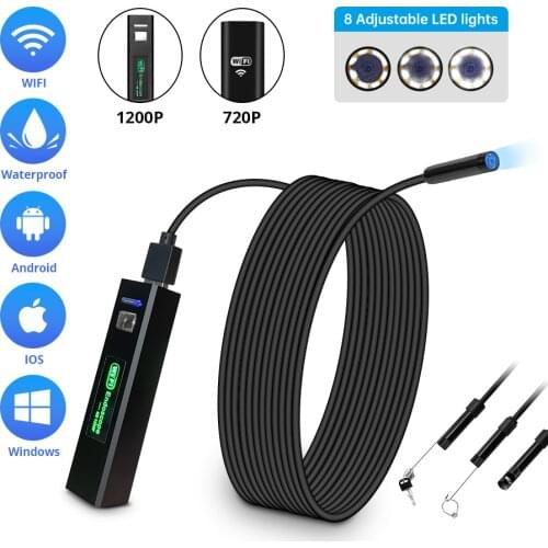 Fuers 1200P WIFI Endoscope IP67 Waterproof HD Wireless Inspection Snake Camera USB Borescope For Car Android IOS Smart Phone