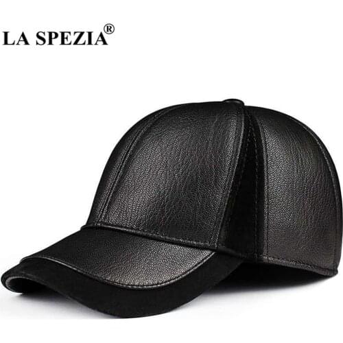 LA SPEZIA Sheepskin Baseball Cap Black Real Leather Mens Snapback Outdoor Warm High Quality Adjustable Men Autumn Winter Hat