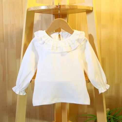Baby Girls Blouses Peter Pan Collar White Toddler T-Shirt Long Sleeve Ruffle Tops 1 2 3 4 Years Newborn Baby T Shirt Girl Tees
