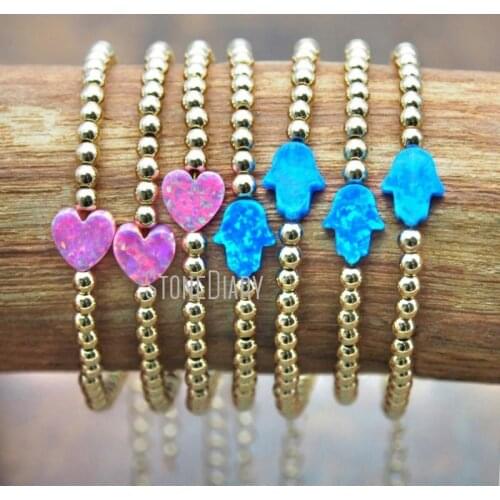 10Pcs Gold Color Hand Hamsa, Heart Shaped Bracelet Opal Bracelet Hematite Adjustable BM15357