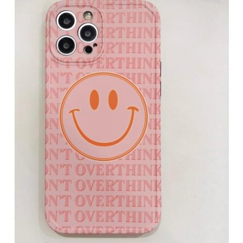 Pink Letters Smiling Face Case for iPhone 12 Pro Max Back Phone Cover for 12 Mini 11 Pro Max X XS XR 8 7 Plus SE 2020 Capa