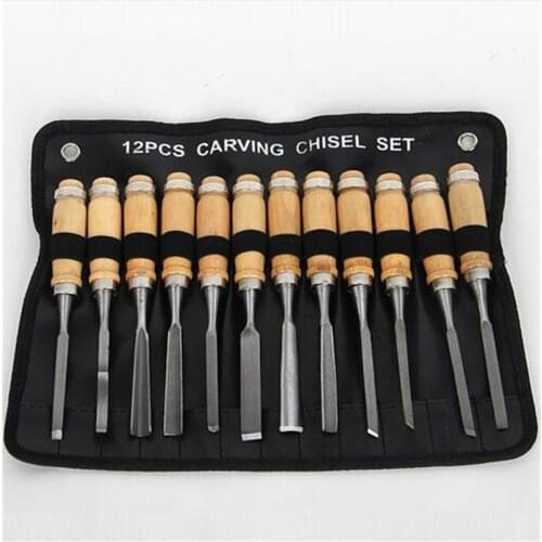 Wood Working Chisel Carving Knife 12pcs/set Hand Tool Set Carved Hand Work Wood Handle Engraving Tools with Bag