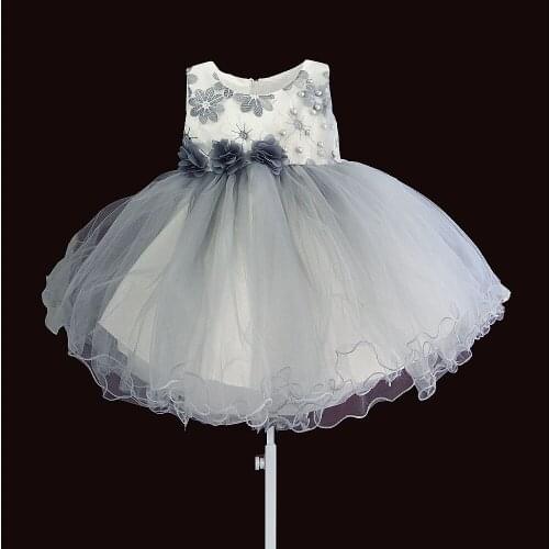 Kids Dresses For Girls Flower Embroidery Elegant Children Evening Party Dress Pearl Girls Baptism Dress vestido infantil 6M-4T
