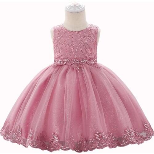 Baby Kids Dresses Pink Sequined Bodice with Tulle Christening Dress Formal Newborn Girl Baptism Dress