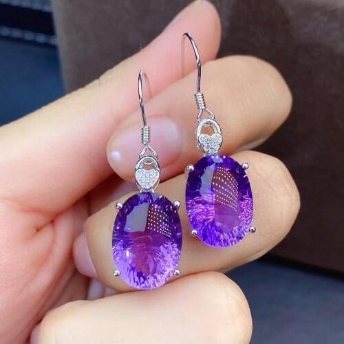 Elegant Female Party Jewelry New Fashion Amethys Earring 925 Sterling Silver Fahshion Natural and Real Amethys Earring