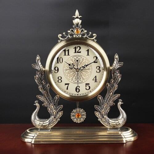 European Luxury Metal Table Clock Living Room Mute Desk Clock Desktop Clock Ornaments American Table Watch home Decorative