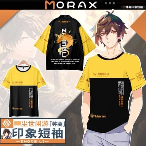 Anime Genshin Impact Zhongli Casual Short Sleeve Hooded T-Shirt Shorts Men Women Student Summer Unisex Loose Haori Vest Tops